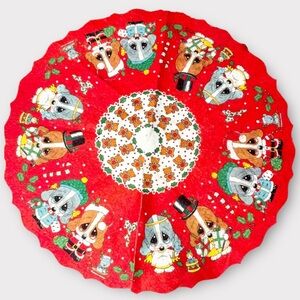Vintage Felt Sad Eyes Puppies Christmas Tree Table Skirt 38” Diameter